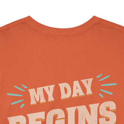 My Day Begins After Coffee T‑Shirt — Funny Coffee Lover Tee