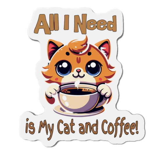 Cute Cat and Coffee Die-Cut Magnet - Perfect for Cat Lovers by Java Good Coffee