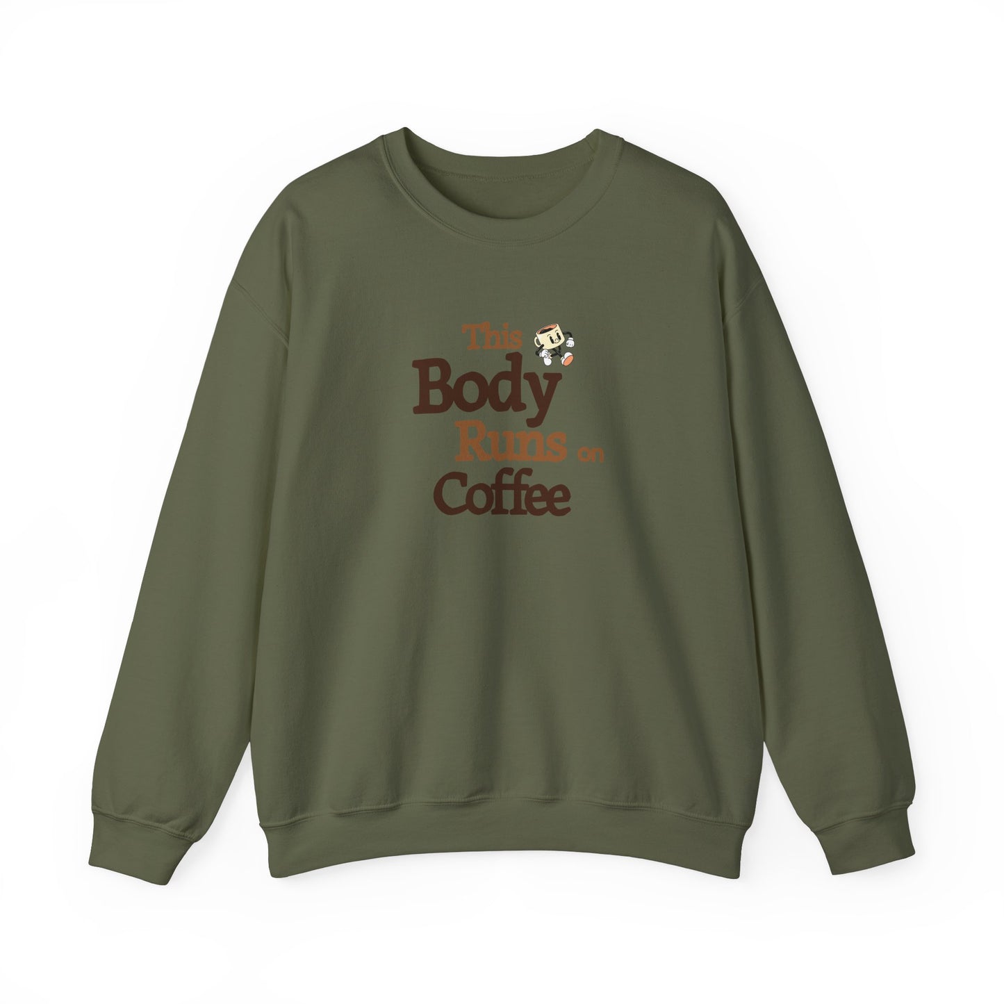 This Body Runs on Coffee Unisex Heavy Blend™ Crewneck Sweatshirt by Java Good Coffee