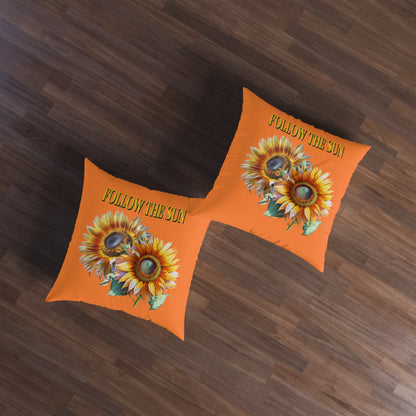 Follow the Sun Orange Tufted Floor Pillow, Square