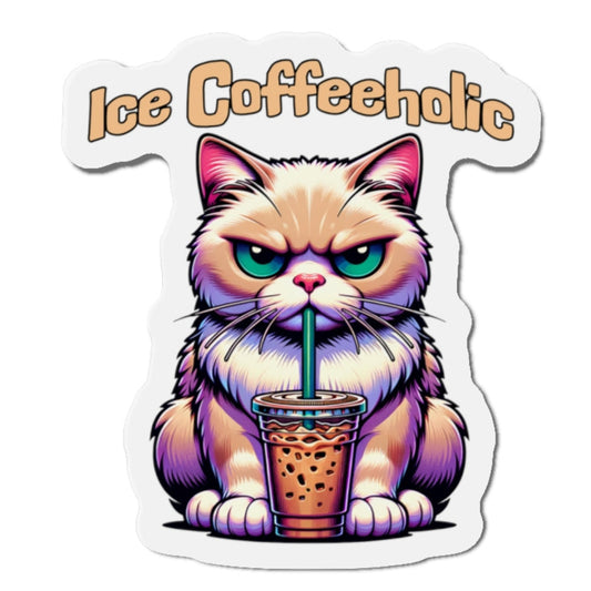 Ice Coffeeholic Cat Die-Cut Magnet - Cute & Fun Coffee Lover Décor- by Java Good Coffee