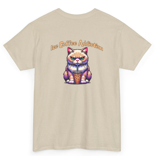 Ice Coffee Addiction Unisex Heavy Cotton Tee - Fun Cat Design at Java Good Coffee