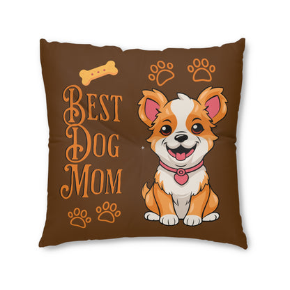 Best Dog Mom Brown Tufted Floor Pillow, Square