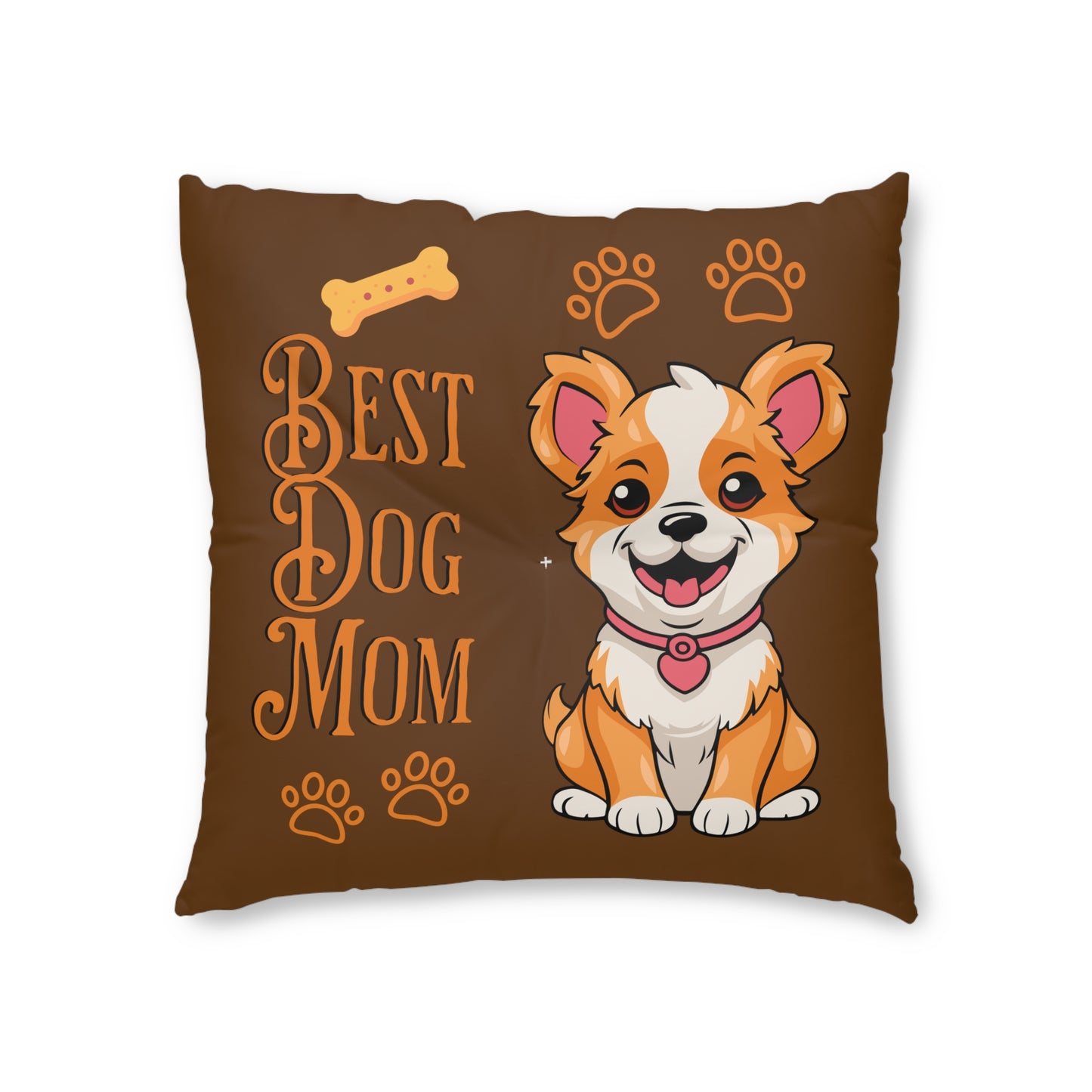 Best Dog Mom Brown Tufted Floor Pillow, Square