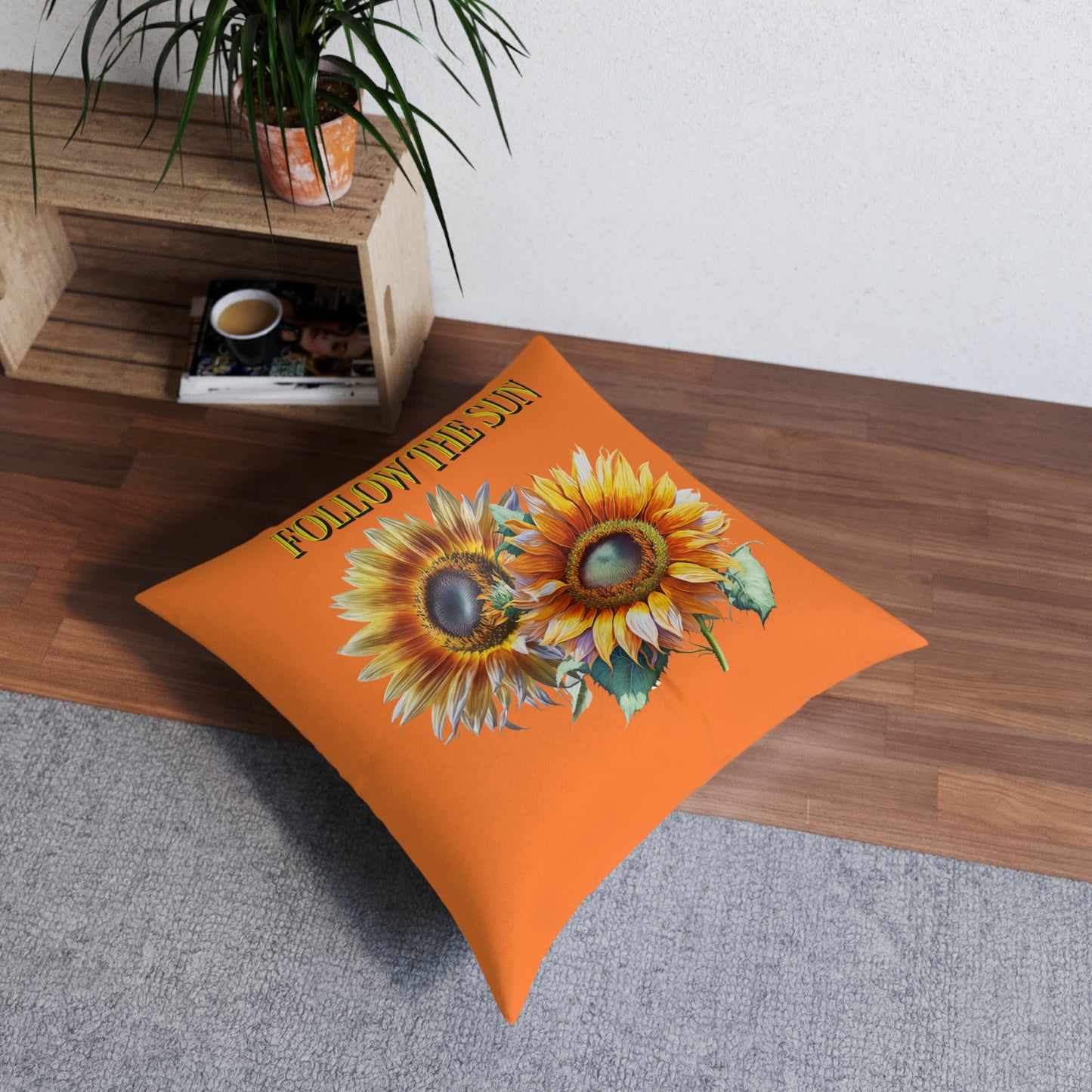 Follow the Sun Orange Tufted Floor Pillow, Square