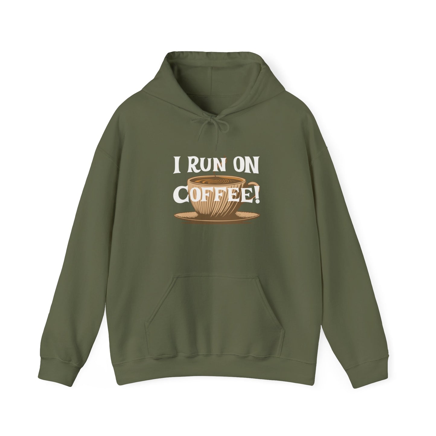 I Run on Coffee Unisex Heavy Blend™ Hooded Sweatshirt at Java Good Coffee