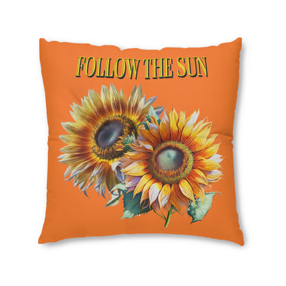 Follow the Sun Orange Tufted Floor Pillow, Square