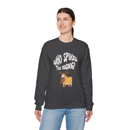 "Who Spiked the Eggnog?" Whimsical Holiday Crewneck Sweatshirt