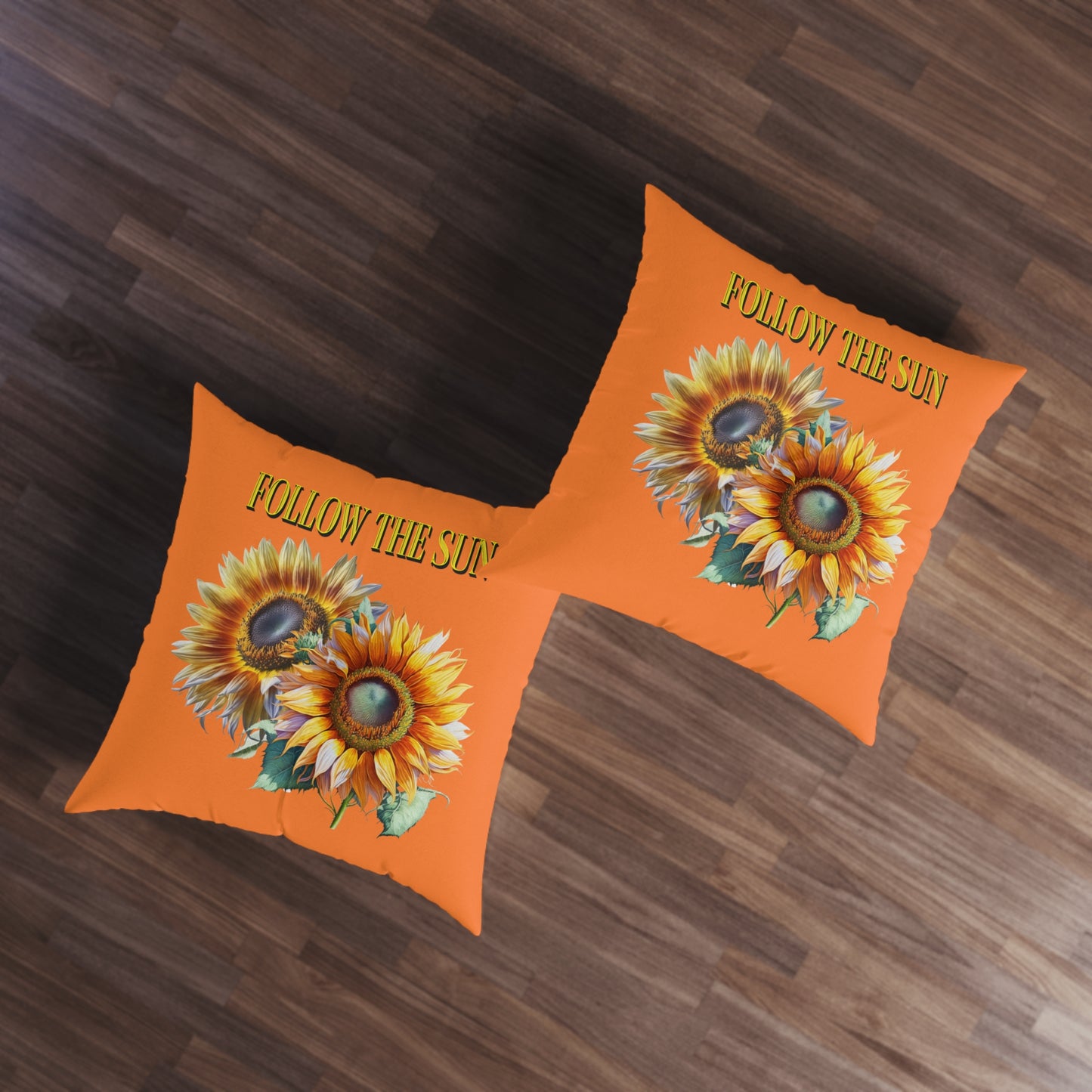 Follow the Sun Orange Tufted Floor Pillow, Square