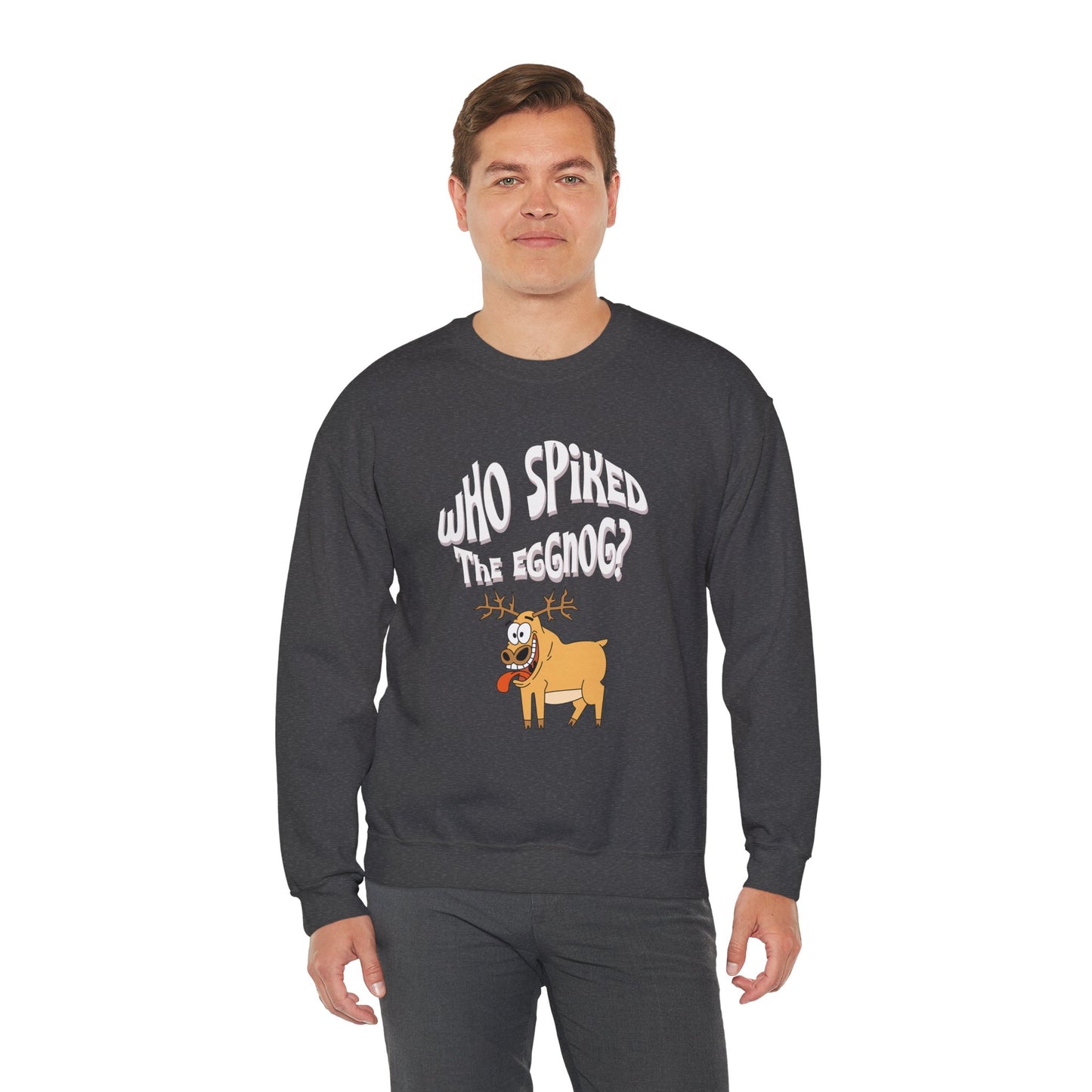 "Who Spiked the Eggnog?" Whimsical Holiday Crewneck Sweatshirt