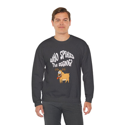 "Who Spiked the Eggnog?" Whimsical Holiday Crewneck Sweatshirt