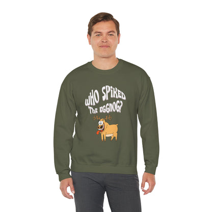 "Who Spiked the Eggnog?" Whimsical Holiday Crewneck Sweatshirt