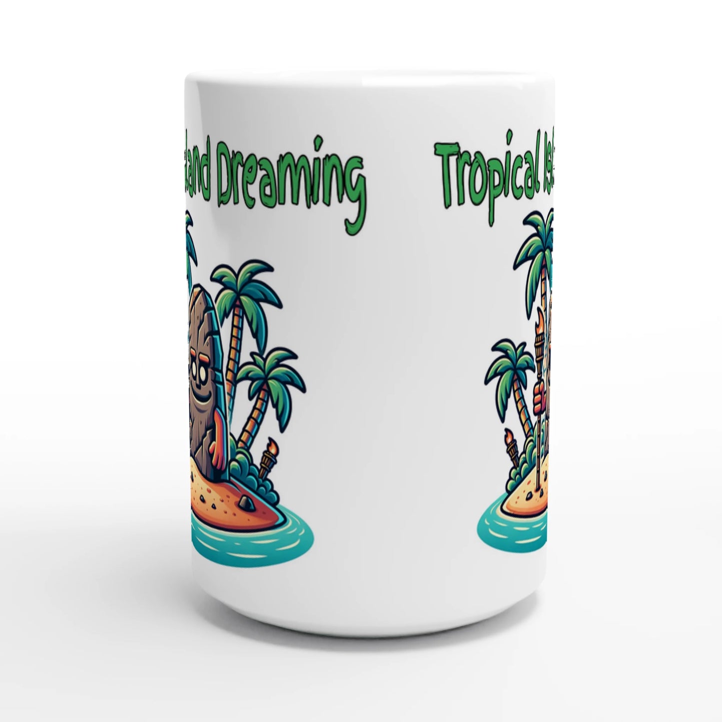  Tropical Island Dreaming White 15oz Ceramic Mug Java Good Coffee