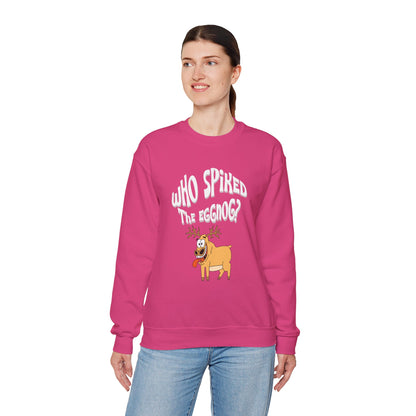 "Who Spiked the Eggnog?" Whimsical Holiday Crewneck Sweatshirt