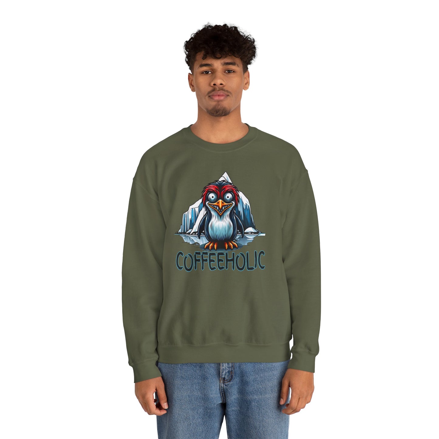Coffeeholic Penguin Crewneck Sweatshirt - Cozy Unisex Apparel