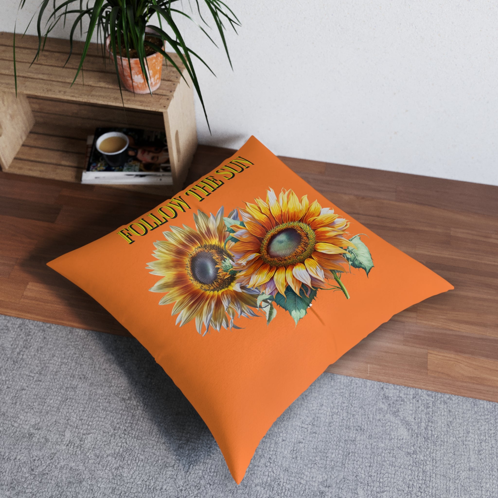 Follow the Sun Orange Tufted Floor Pillow Square 30 30