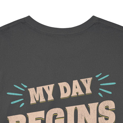 My Day Begins After Coffee T‑Shirt — Funny Coffee Lover Tee