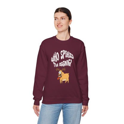 "Who Spiked the Eggnog?" Whimsical Holiday Crewneck Sweatshirt