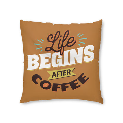 Life Begins After Coffee Tufted Floor Pillow, Square