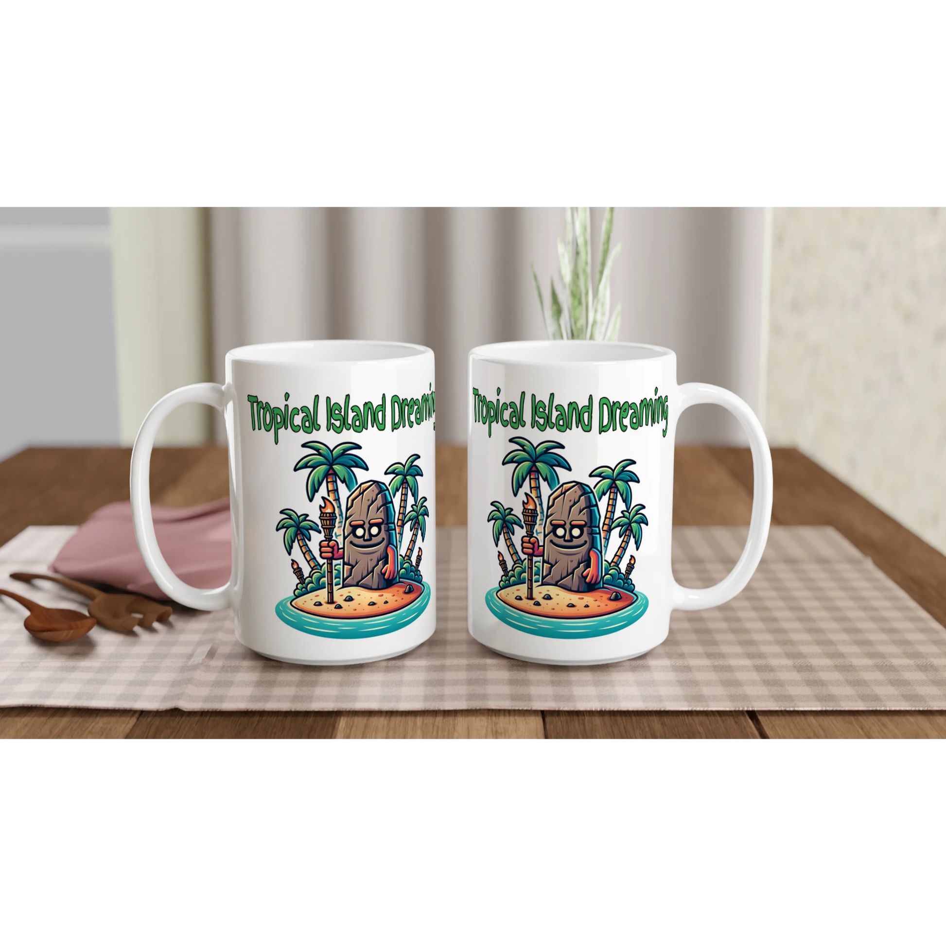  Tropical Island Dreaming White 15oz Ceramic Mug on Java Good Coffee