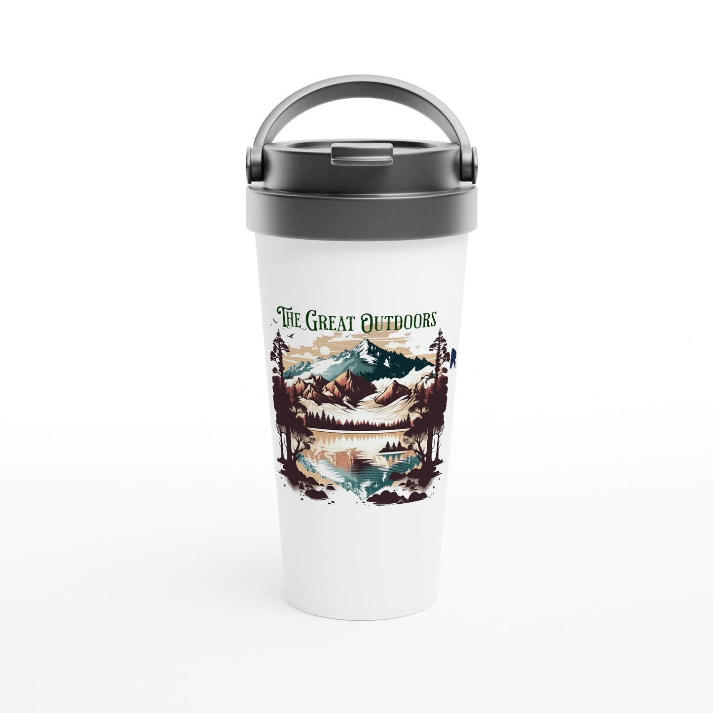 The Great Outdoors White 15oz Stainless Steel Travel Mug at Java Good Coffee