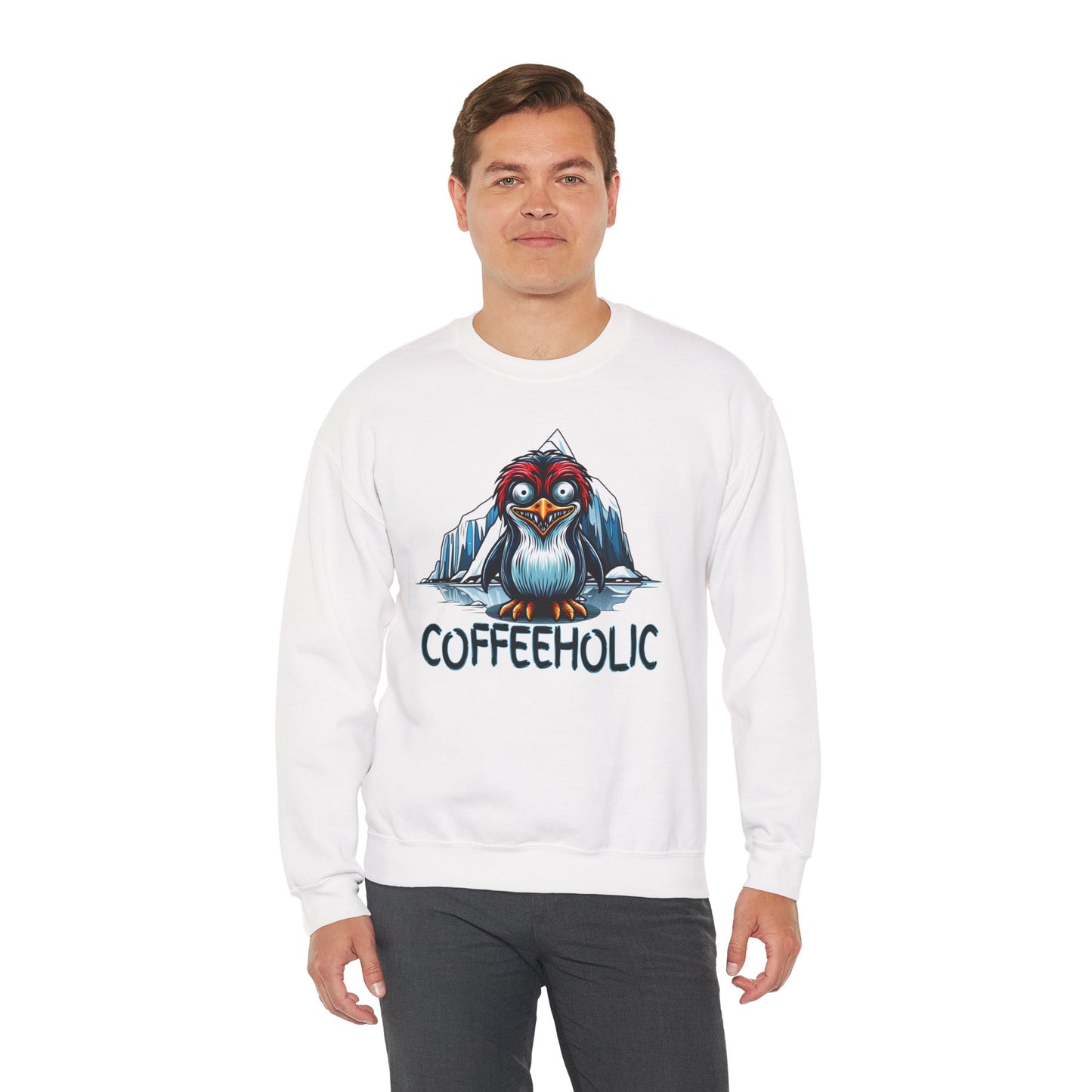 Coffeeholic Penguin Crewneck Sweatshirt - Cozy Unisex Apparel