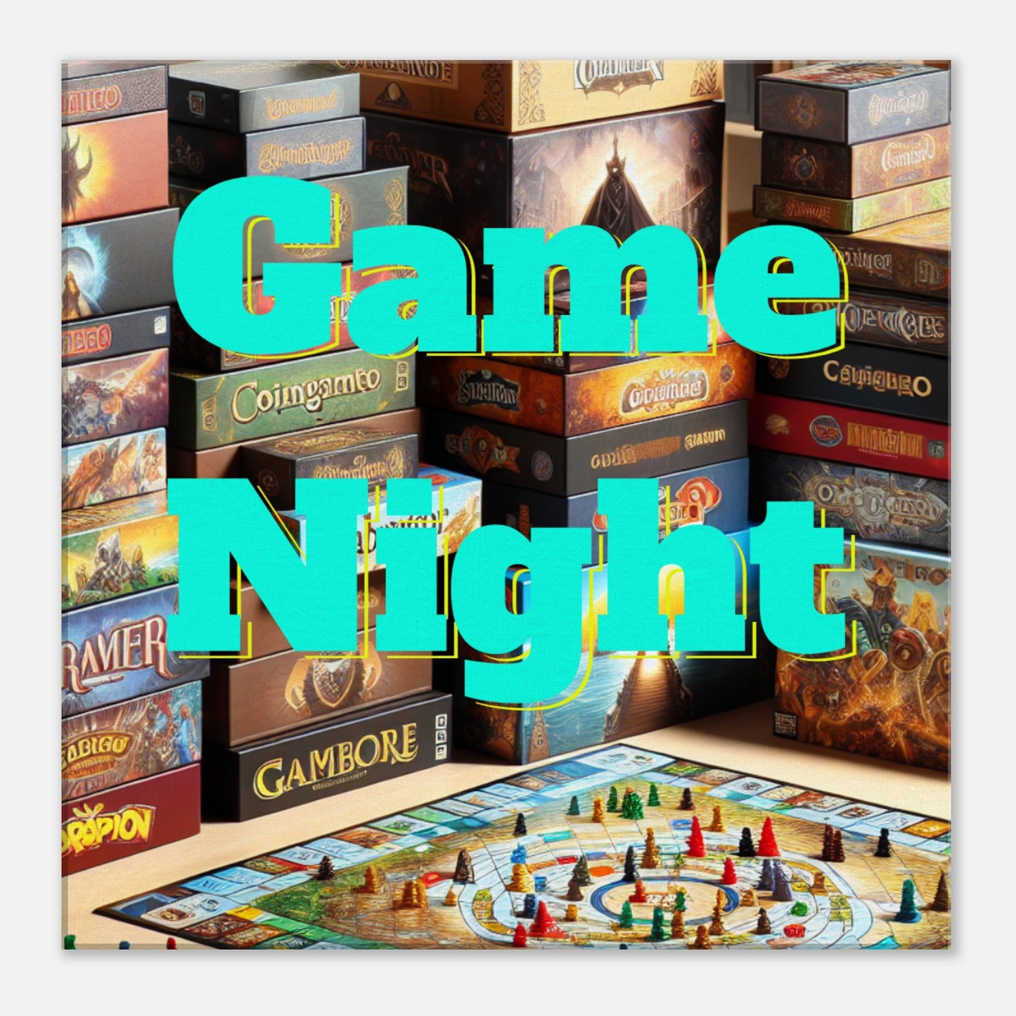 Game Night Square Canvas Wall Print by Java Good Coffee