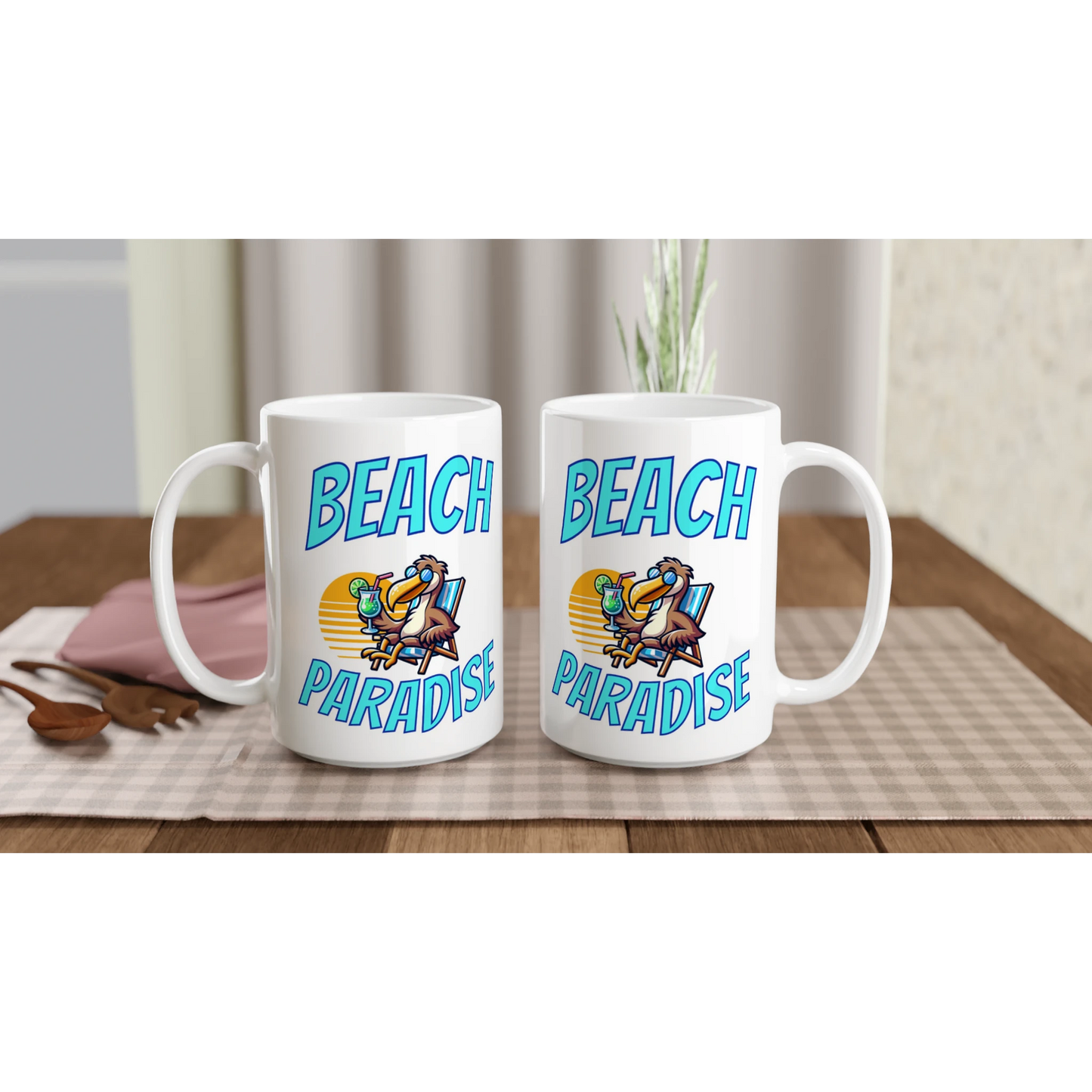 Beach Paradise White 15oz Ceramic Mug by Java Good Coffee 