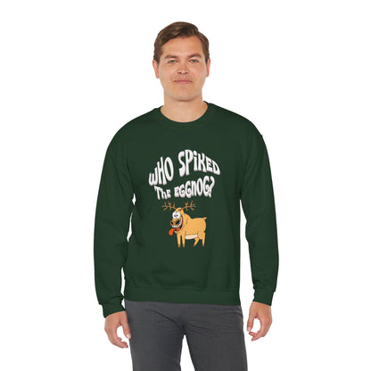 "Who Spiked the Eggnog?" Whimsical Holiday Crewneck Sweatshirt