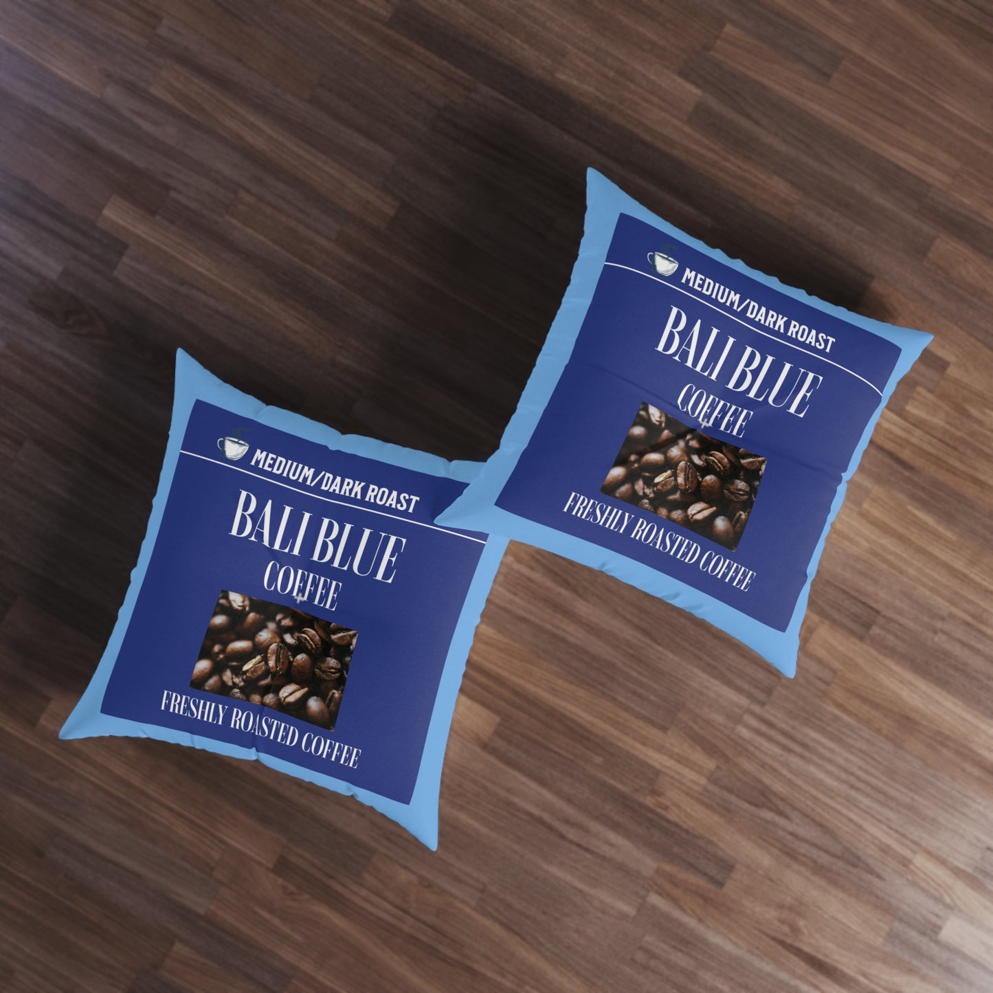 Bali Blue Coffee Tufted Floor Pillow, Square Java Good Coffee