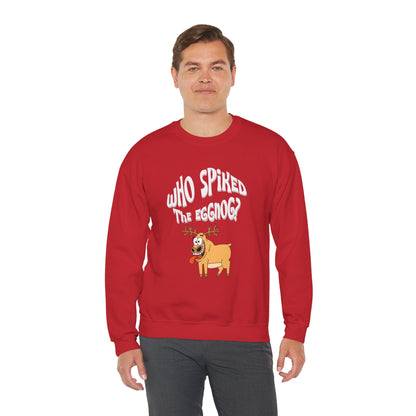 "Who Spiked the Eggnog?" Whimsical Holiday Crewneck Sweatshirt