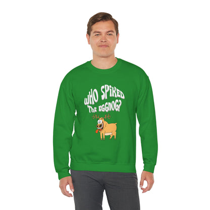 "Who Spiked the Eggnog?" Whimsical Holiday Crewneck Sweatshirt