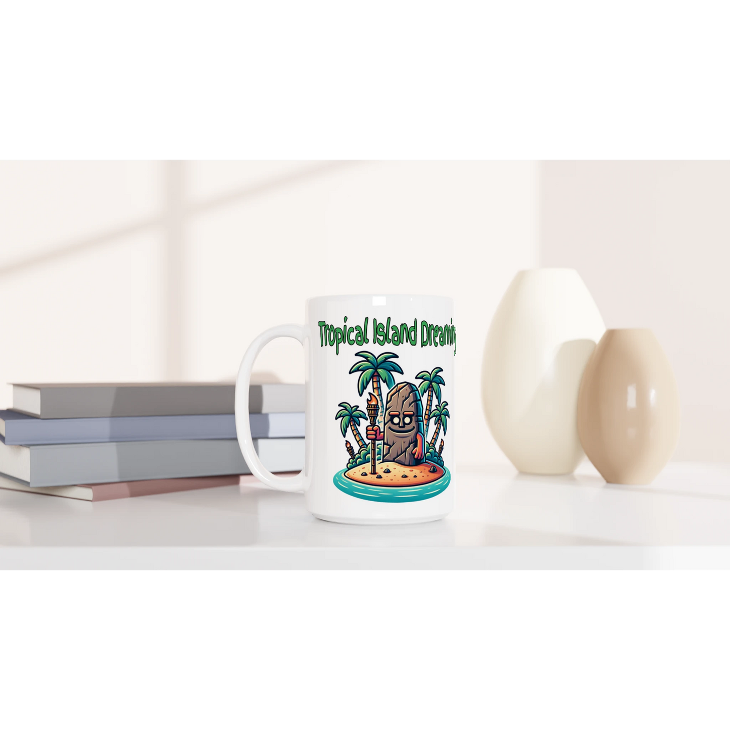 Tropical Island Dreaming White 15oz Ceramic Mug by Java Good Coffee