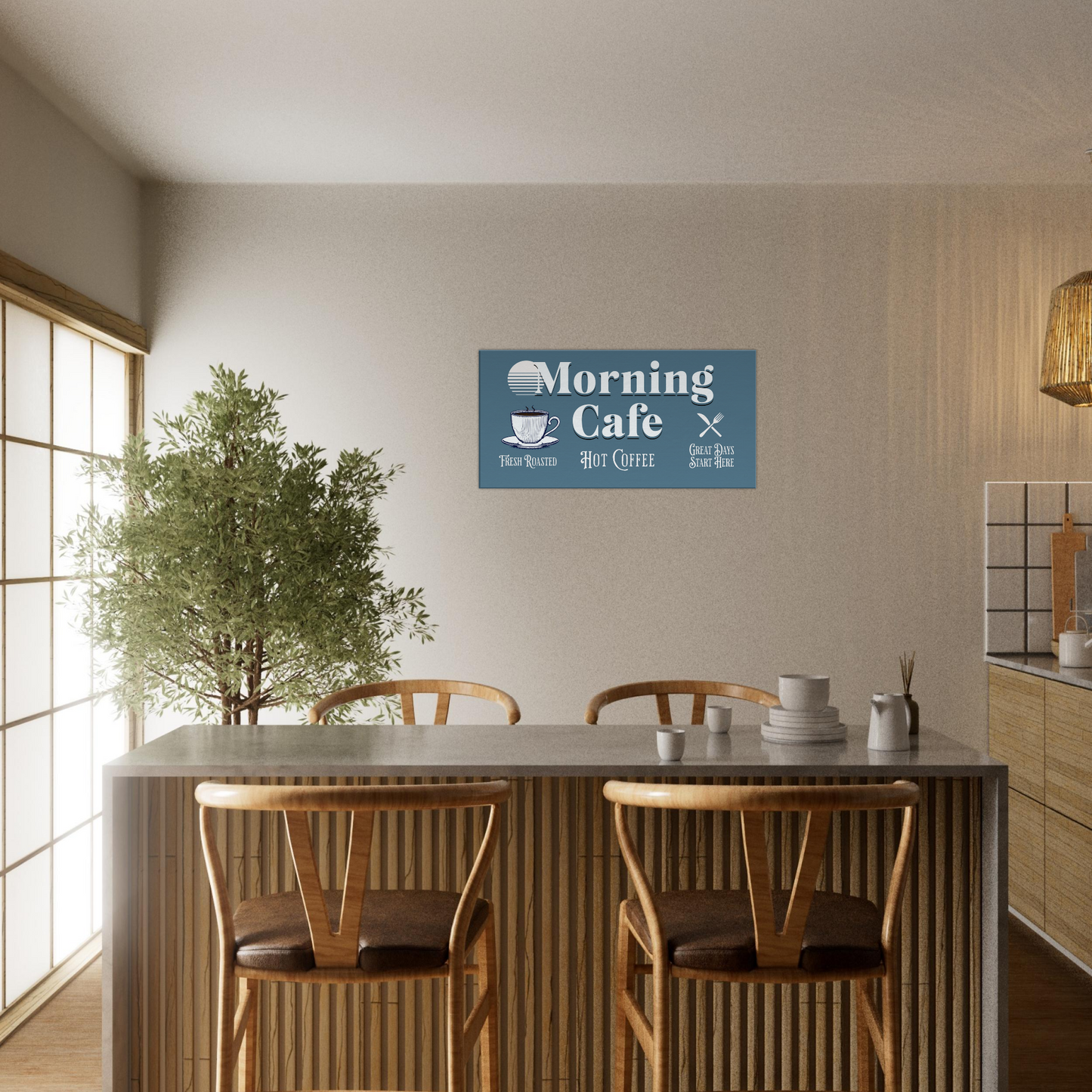 Blue Morning Cafe Canvas Wall Print