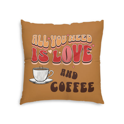 All You Need Is Love And Coffee Tufted Floor Pillow, Square