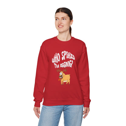 "Who Spiked the Eggnog?" Whimsical Holiday Crewneck Sweatshirt