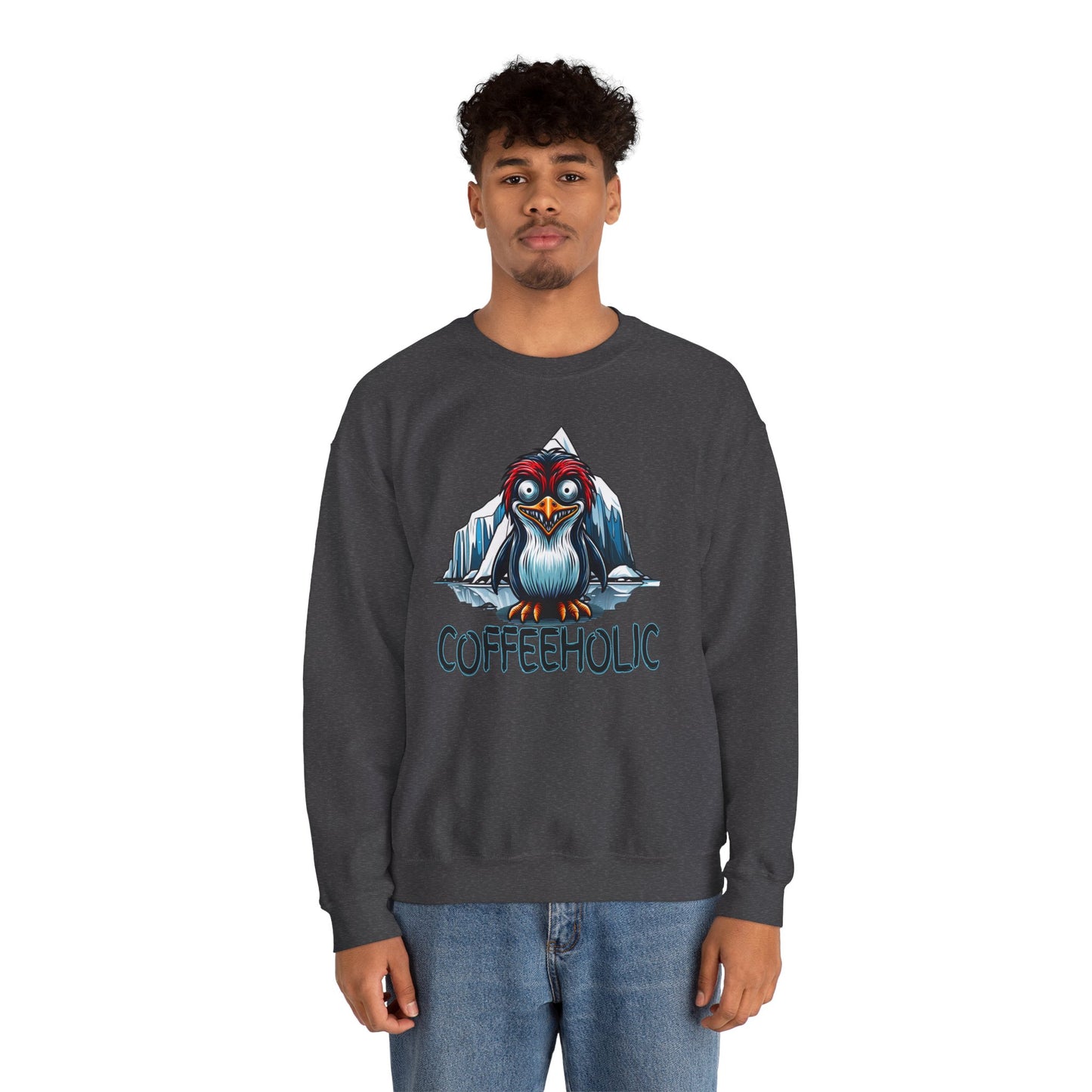 Coffeeholic Penguin Crewneck Sweatshirt - Cozy Unisex Apparel
