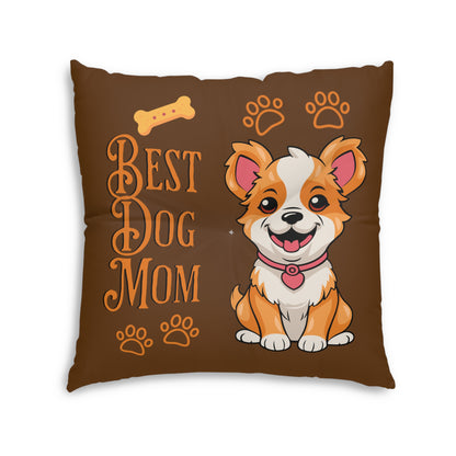 Best Dog Mom Brown Tufted Floor Pillow, Square