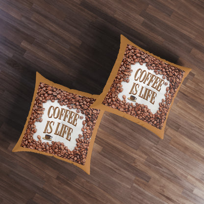 Coffee Is Life Brown Tufted Floor Pillow, Square on Java Good Coffee