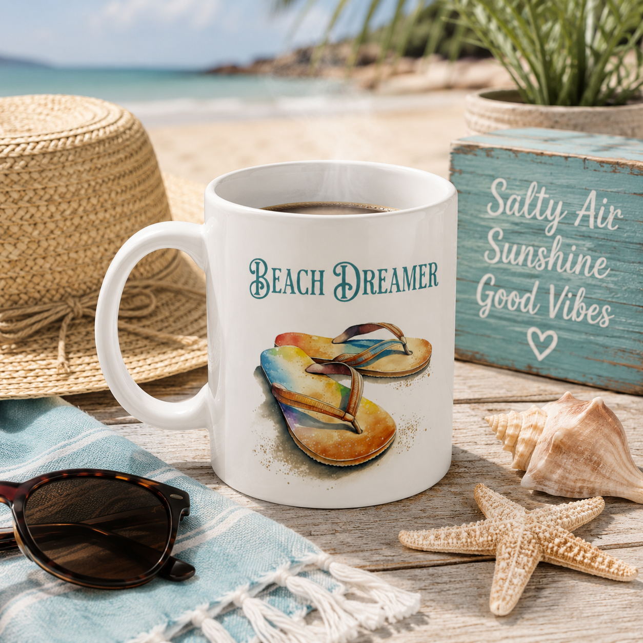 Beach Dreamer Flip Flop White 11oz Ceramic Mug