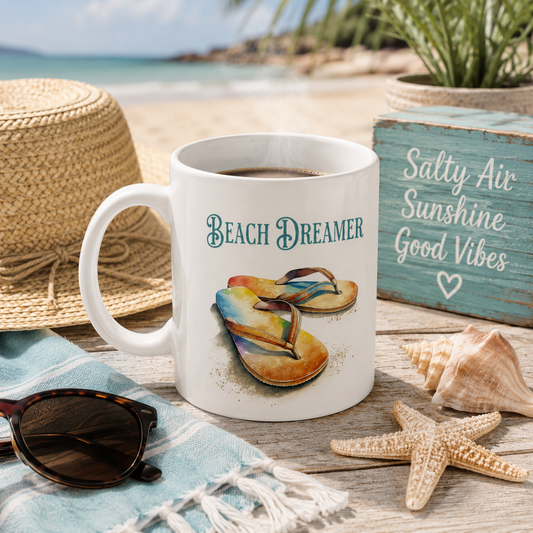 Beach Dreamer Flip Flop White 11oz Ceramic Mug