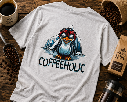 Coffeeholic Unisex Heavy Cotton Tee - Cute Penguin Design