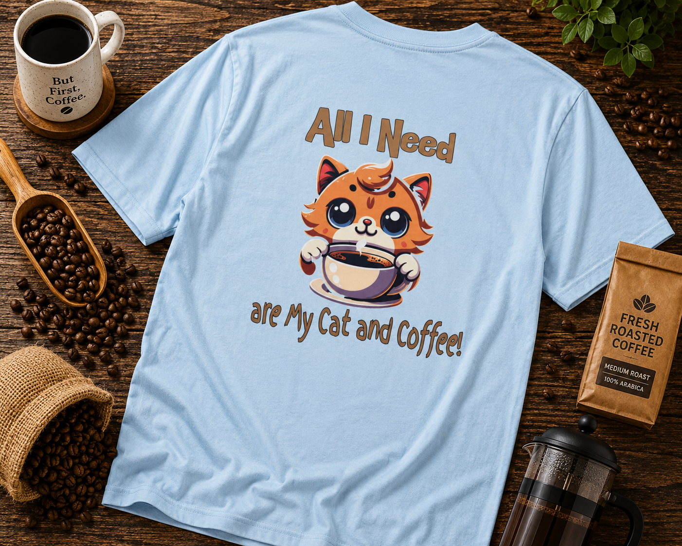 All I Need Are My Cat & Coffee Unisex Heavy Cotton Tee