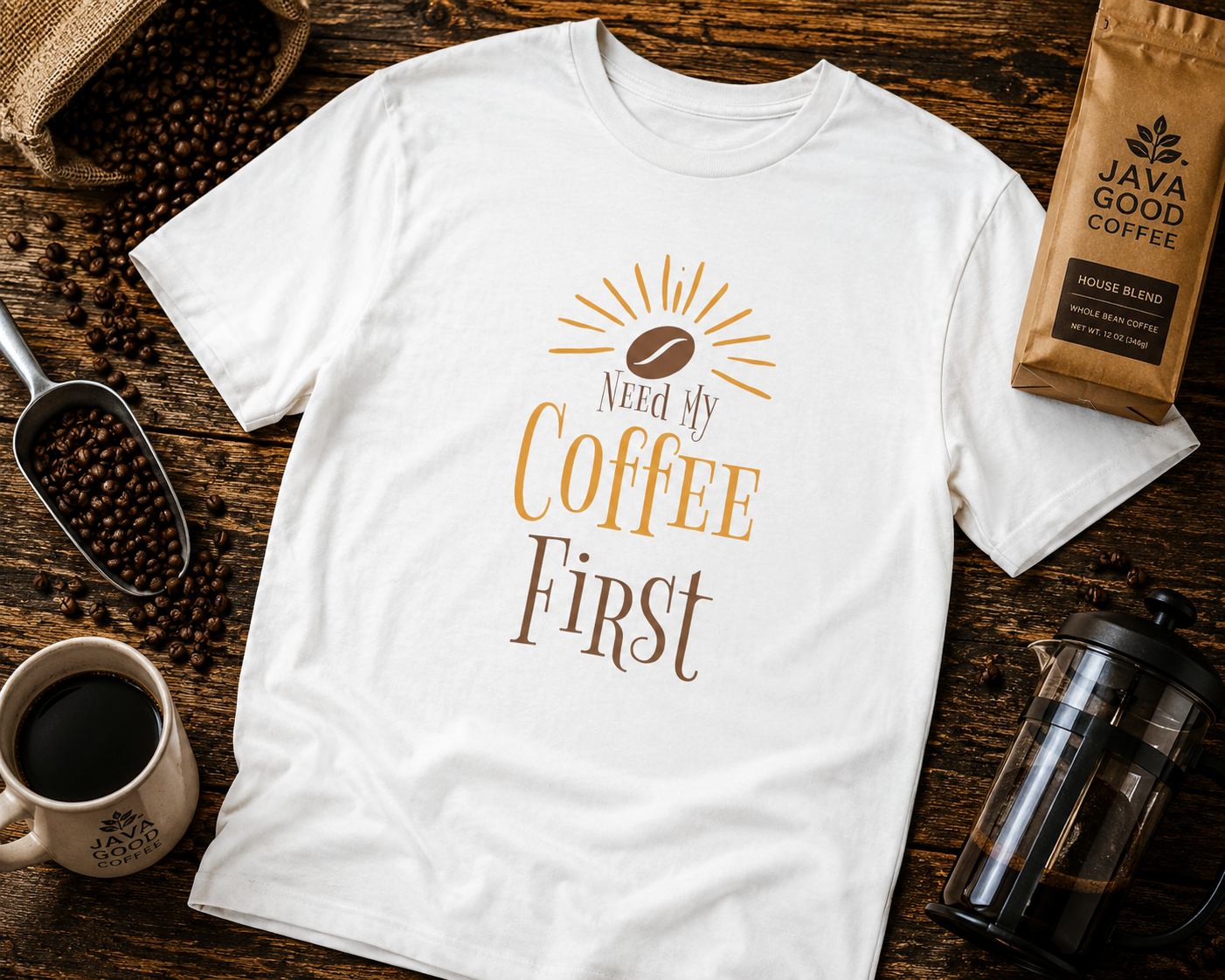 Coffee First T-Shirt — Cute Morning Coffee Quote Tee