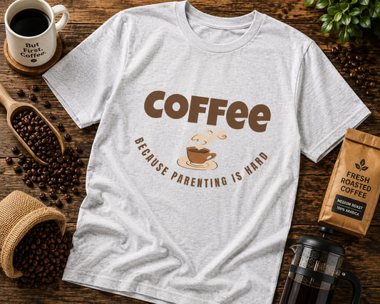 Coffee Tee — "Because Parenting Is Hard" Funny Parent Shirt