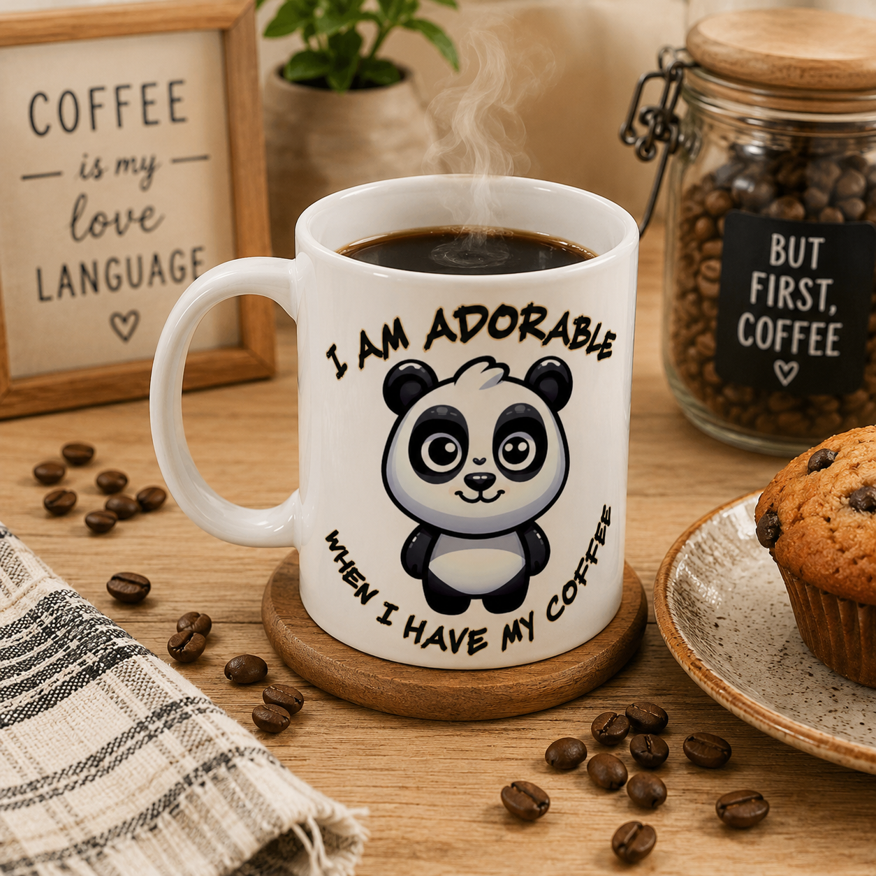 I am Adorable Panda White 15oz Ceramic Mug