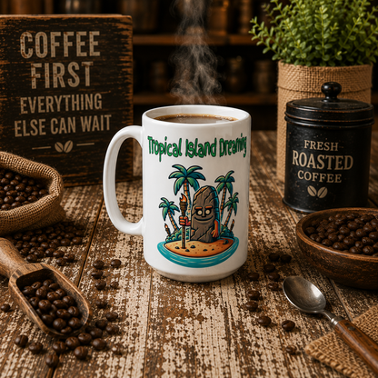Tropical Island Dreaming White 15oz Ceramic Mug