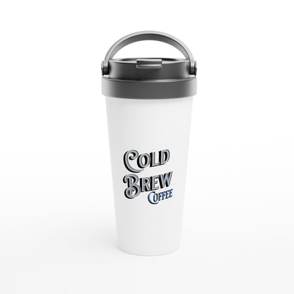 Cold Brew Coffee White 15oz Stainless Steel Travel Mug at Java Good Coffee