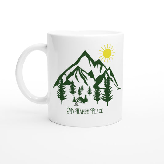 My Happy Place Camping White 11oz Ceramic Mug  by Java Good Coffee