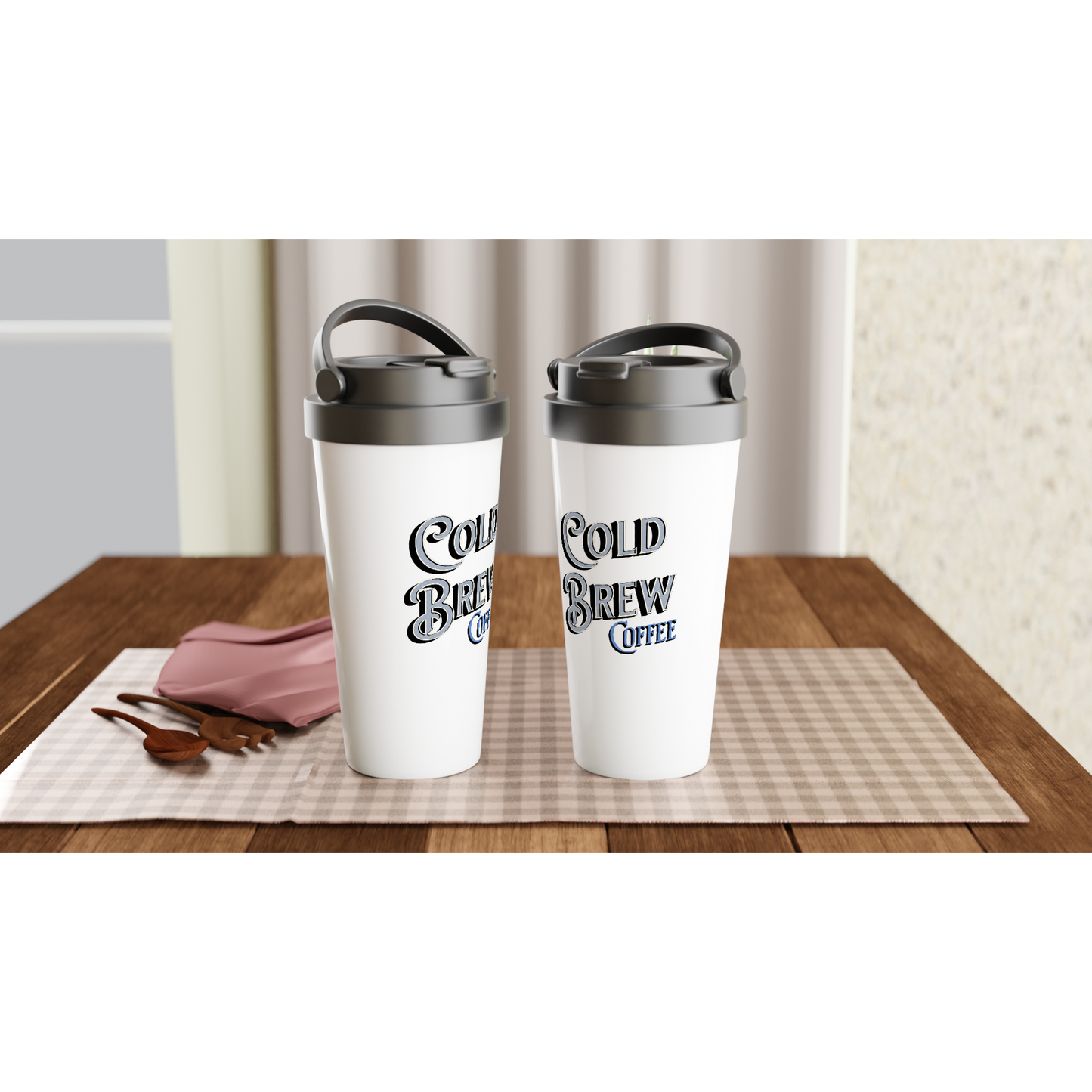 Cold Brew Coffee White 15oz Stainless Steel Travel Mug